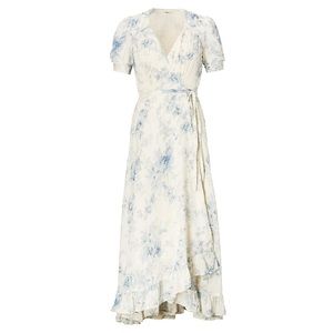 Denim & Supply Ralph Lauren Cream Wrap Maxi Dress with Blue Floral Print